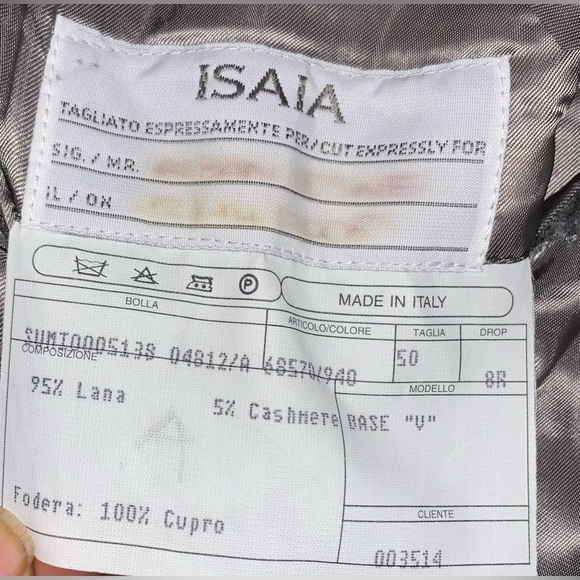 Isaia Plaid Cashmere Wool Grey Suit Windowpane Size 50 Drop 8R Base Marechiaro - Picture 12 of 12